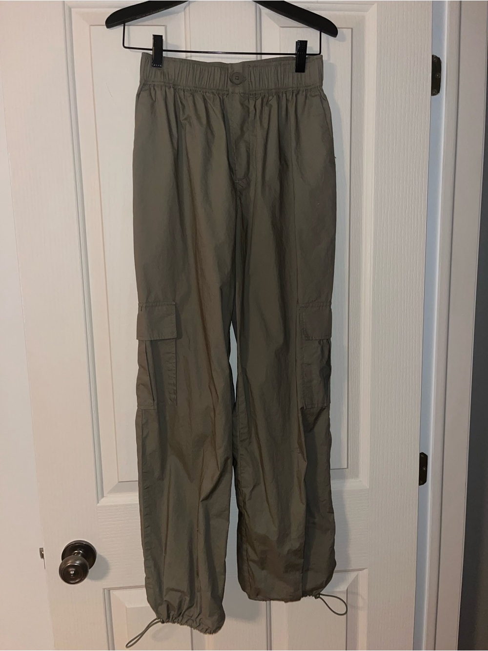 Olive Cargo Pants with Drawstring Hem